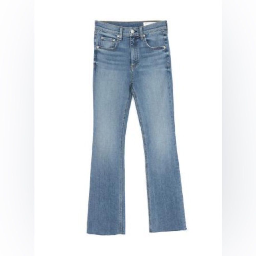 Rag & Bone Jeans Hana Crop High Rise Raw Hem Blue Denim Size 26